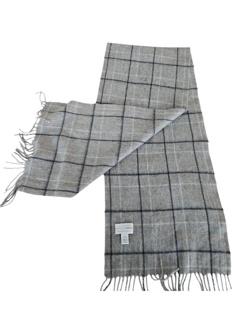 Charter Club 100% Cashmere Gray Windowpane Plaid Wool Scarf